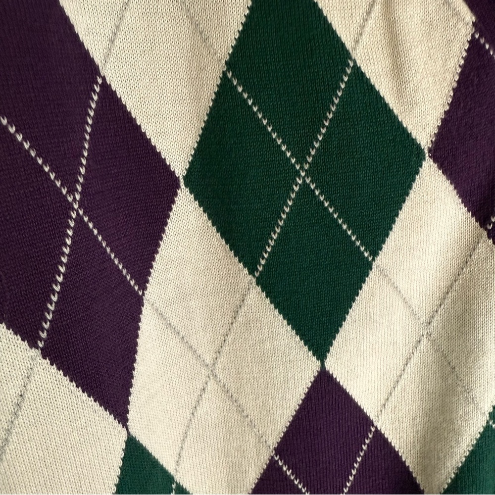 Purple Argyle Cardigan Sweater - Preppy, tennis, golf, country club, academia - Picture 4 of 6
